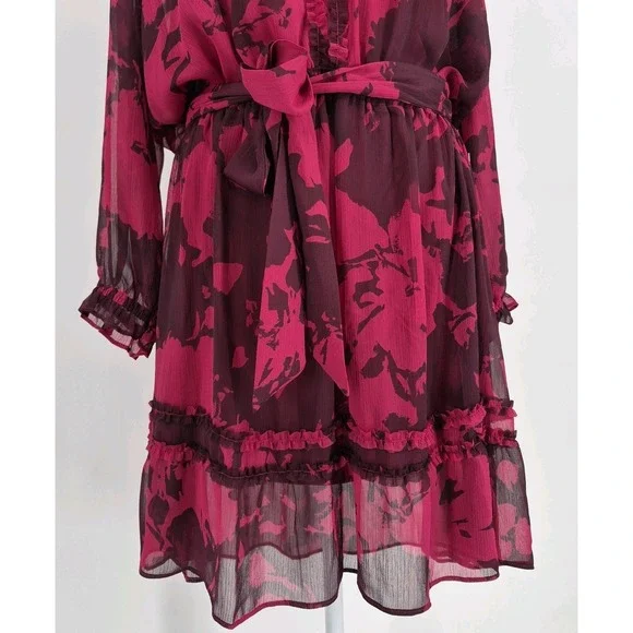 NWT Simply Vera Vera Wang Ruffle Dress Magenta Long Sleeve Mini Chiffon Sz XL - Picture 5 of 13